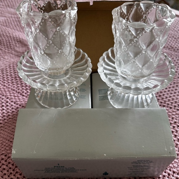 Vintage Party Lite Ruffled Crystal Candle Holder Party Light 2 Piece - Picture 8 of 8